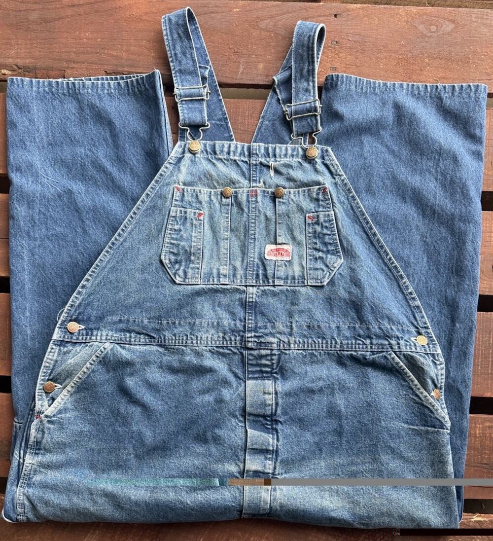 Round House Mens Blue Denim Bib Overalls Made in Oklahoma USA 46x32